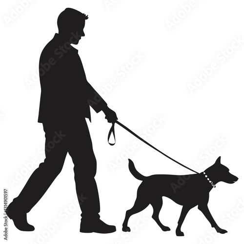vector silhouette of man who walk with his dog wit