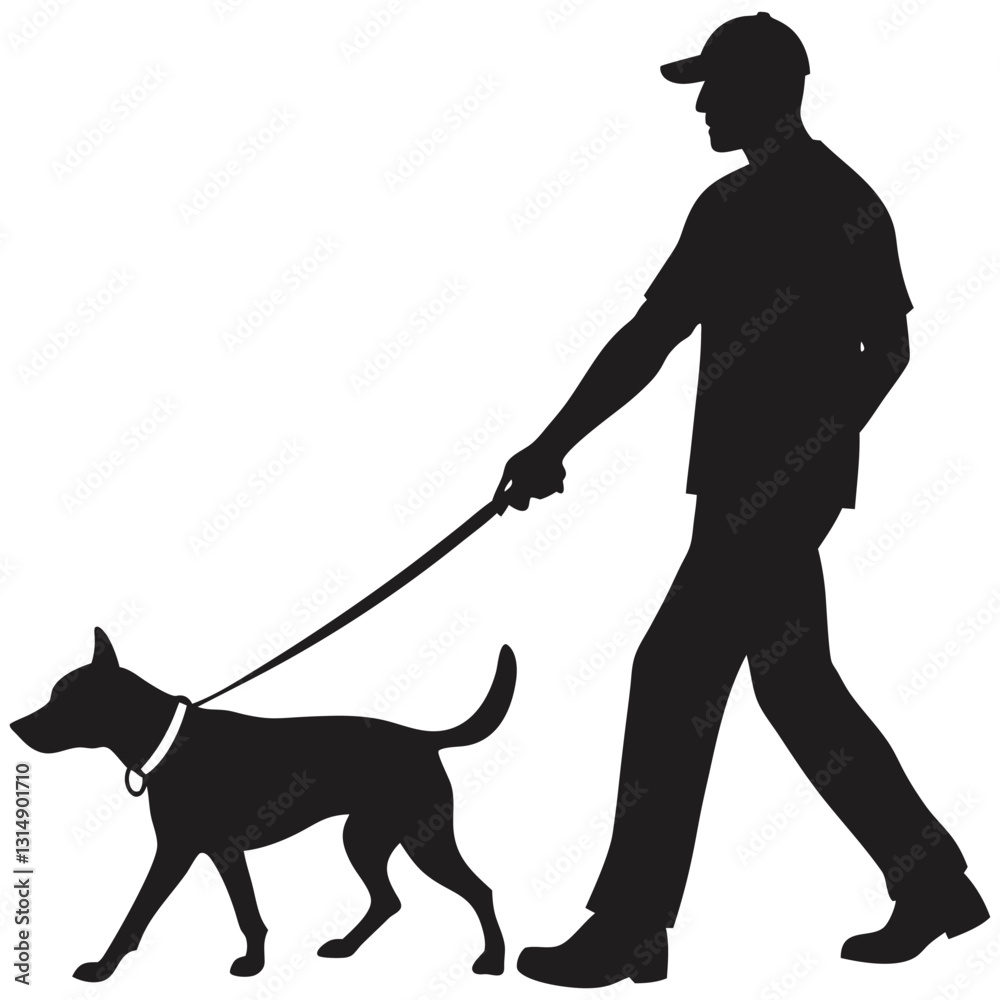 vector silhouette of man who walk with his dog wit