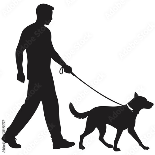vector silhouette of man who walk with his dog wit