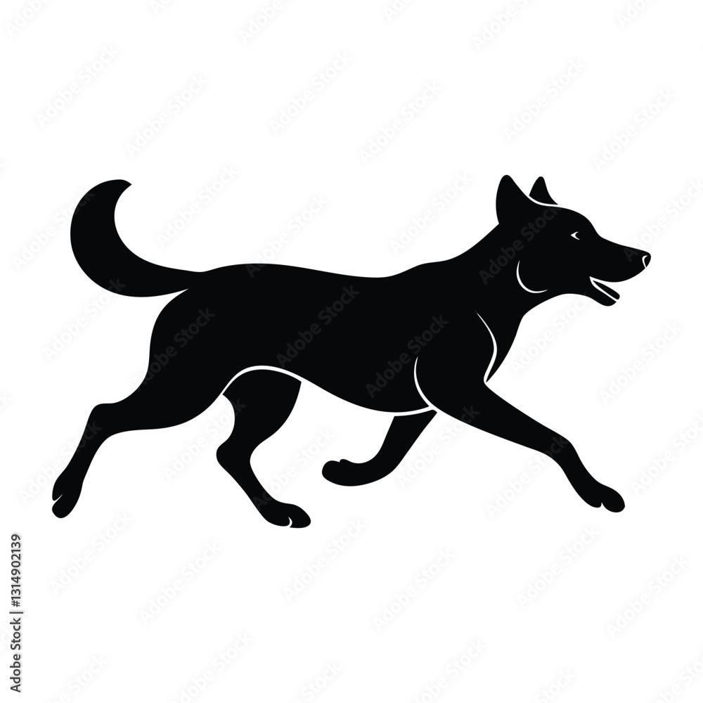 Dog in Motion with Flapping Ears Silhouette Isolated Dog in Motion with Flapping Ears Silhouette Isolated