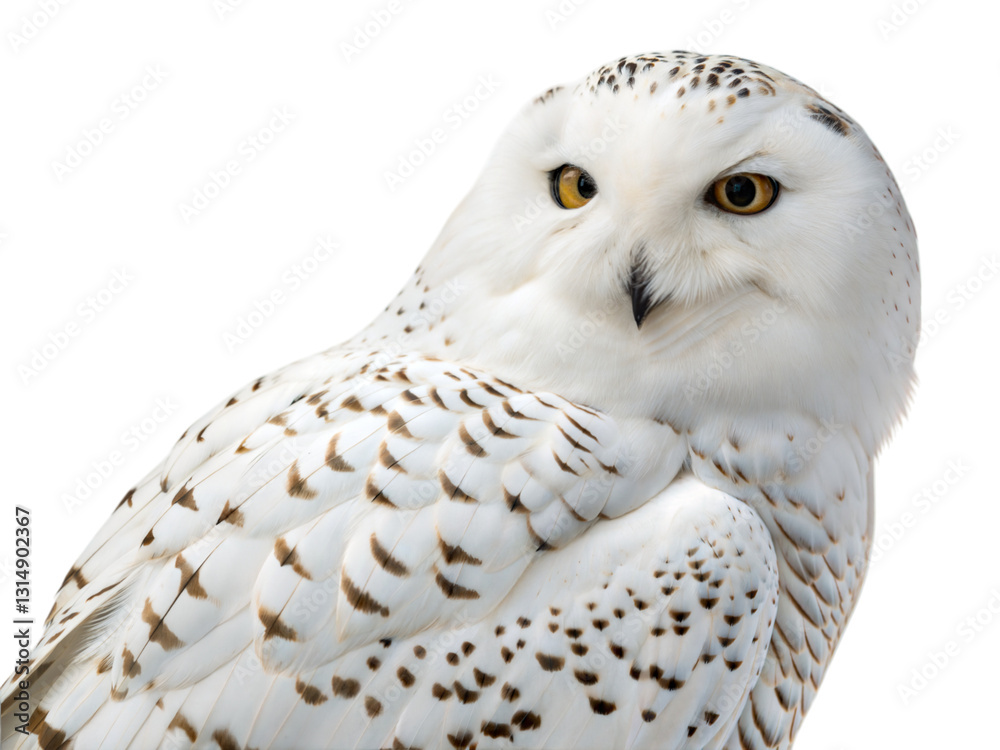 Obraz premium Majestic snowy owl in flight nature reserve wildlife photography close-up natural habitat, isolated on white or transparent background