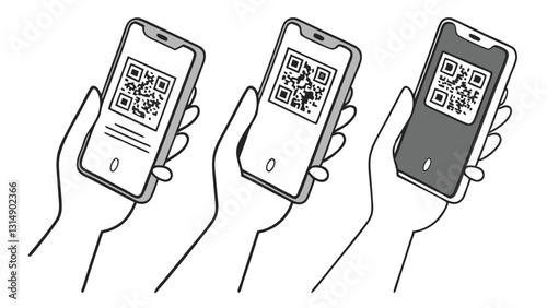 Illustration of Two Smartphones Scanning QR Codes with Checkmarks for Digital Transactions and Verification"

