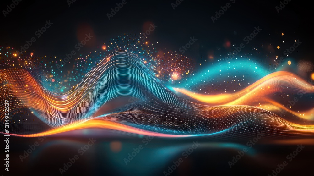 Obraz premium Mesmerizing Waves of Chromatic Energy Flowing through the Digital Realm An abstract futuristic composition of undulating luminous lines and shapes