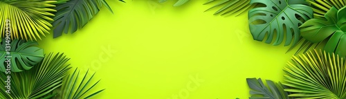 Wallpaper Mural Tropical leaves frame green background; summer, nature, design Torontodigital.ca