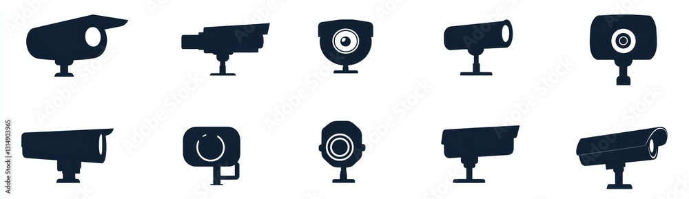 Simple black and white vector icons of CCTV cameras on a white background Simple black and white vector icons of CCTV cameras on a white background