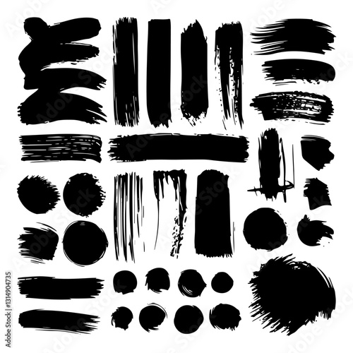 A varied collection of ink brush strokes in different styles and thicknesses. Ideal for creative branding, print design, and visual compositions.