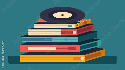 A stack of old vinyl records the soundtrack for the days thrifting adventure.. Vector illustration