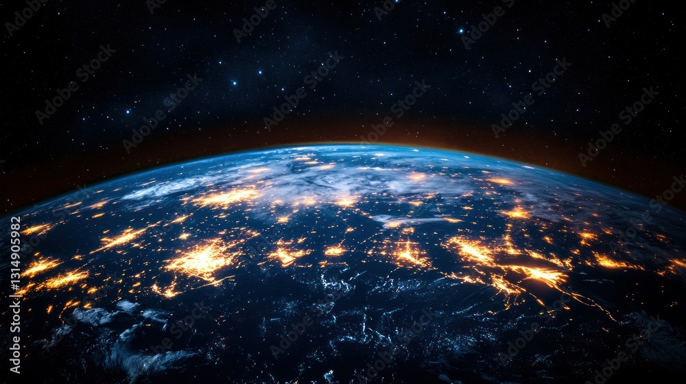 Obraz premium Earth at night, illuminated by city lights