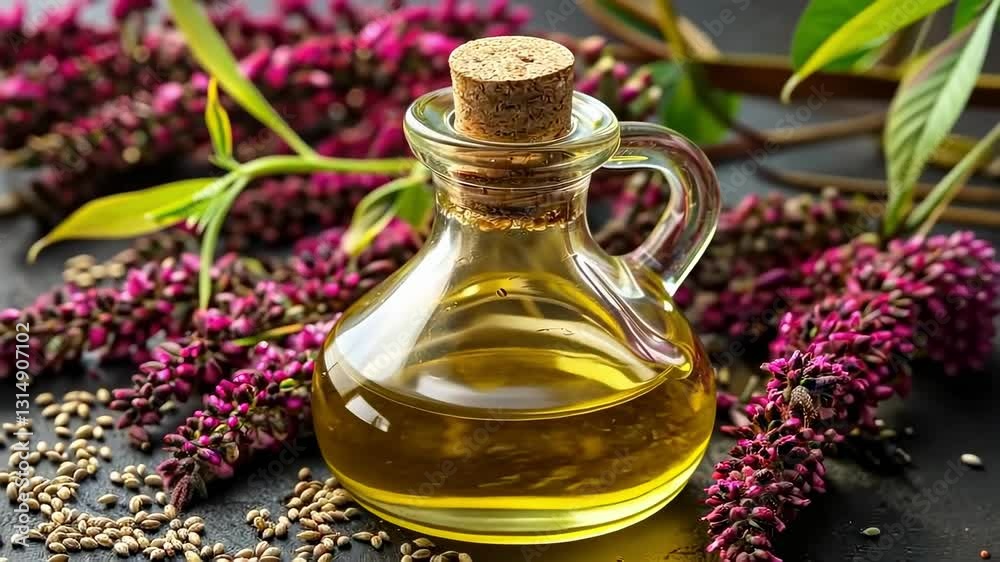 amaranth essential oil. Selective focus