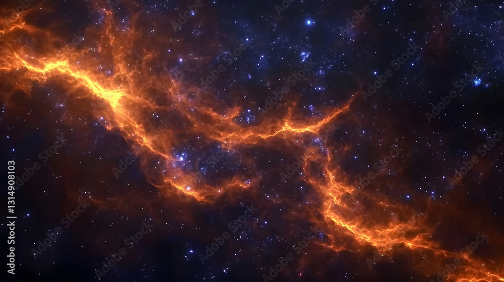 Fototapeta premium Fiery Nebula in Deep Space Cosmic Clouds of Orange and Blue