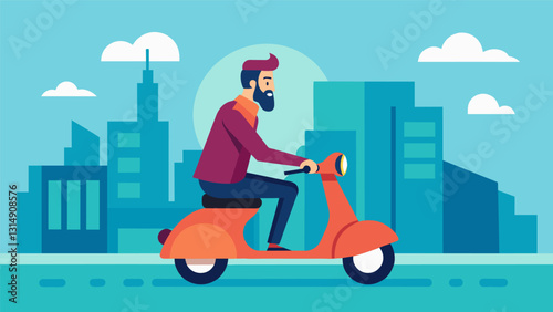 A wiselooking gentleman cruising leisurely on his scooter taking in the sights and sounds of the city.. Vector illustration