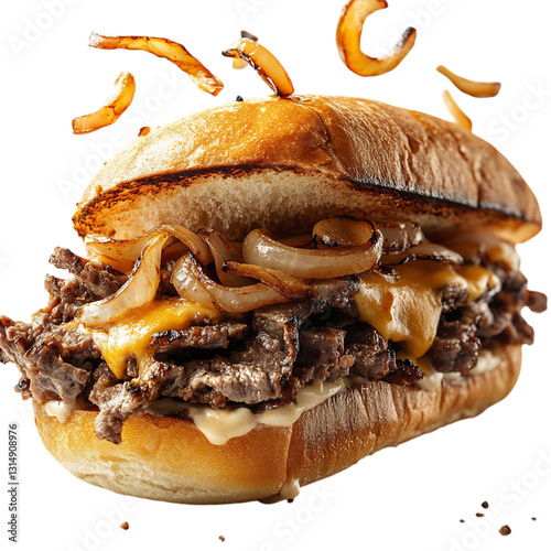 A Cheese Covered Beef Sandwich Isolated on Transparent Background