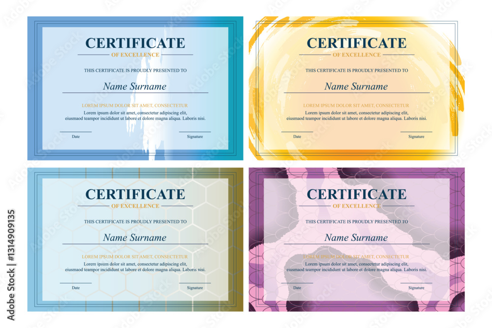 Naklejka premium Four Excellence Certificates Digital Design, Award, Backgrounds