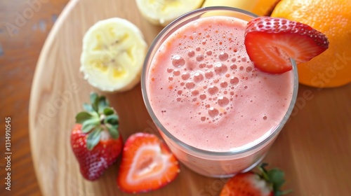 Wallpaper Mural A creamy strawberry smoothie garnished with fresh fruit, representing summer freshness and healthy living. Torontodigital.ca