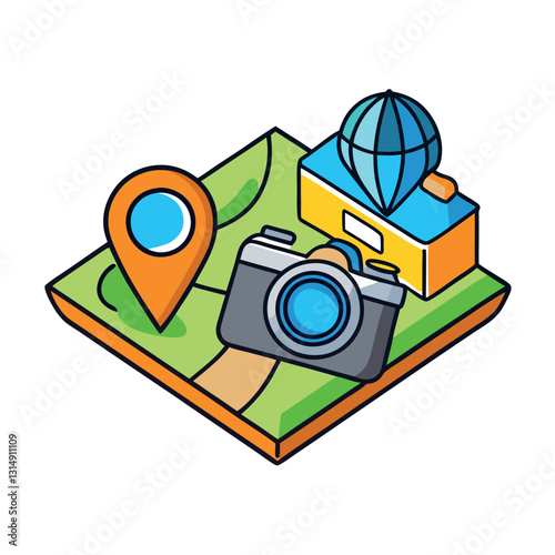 Clip art recreational time with 3d map icon.