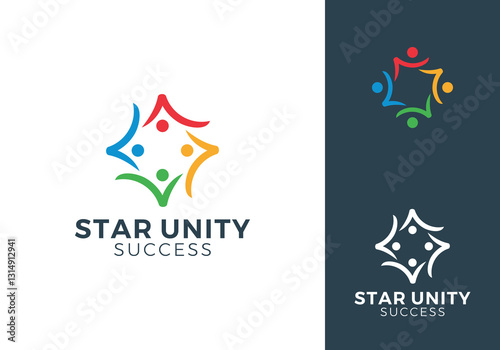 unity with star logo. success people education vector graphic design