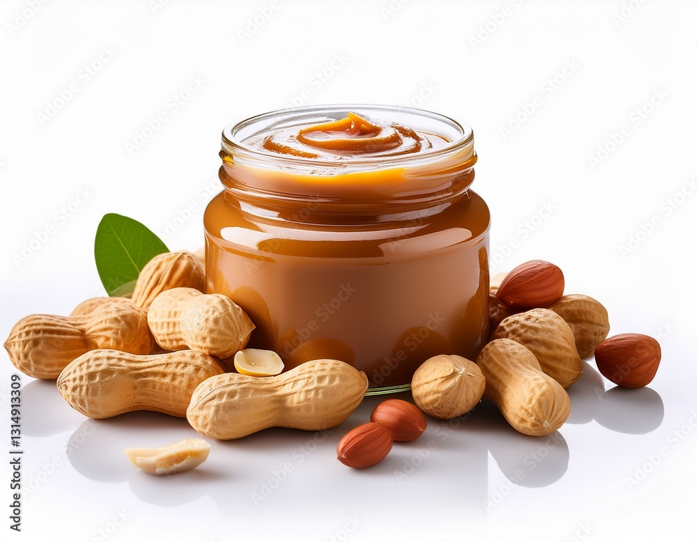 tasty nut paste in jar and peanuts isolated on transparent tasty nut paste in jar and peanuts isolated on transparent