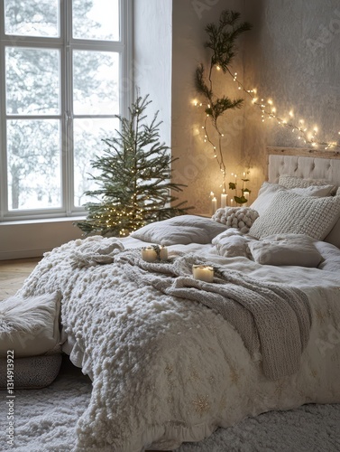 A cozy room with a decorated Christmas tree photo