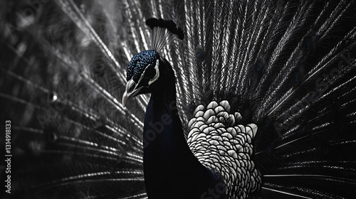 Stunning peacock with feather fanned