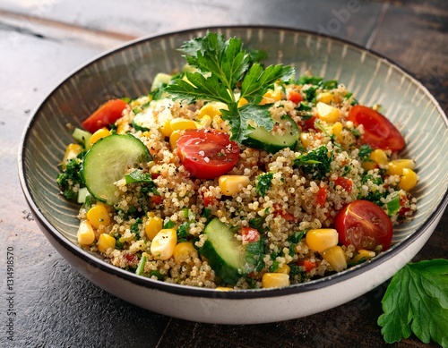 tabbouleh salad with quinoa corn tomatoes and cucumbers