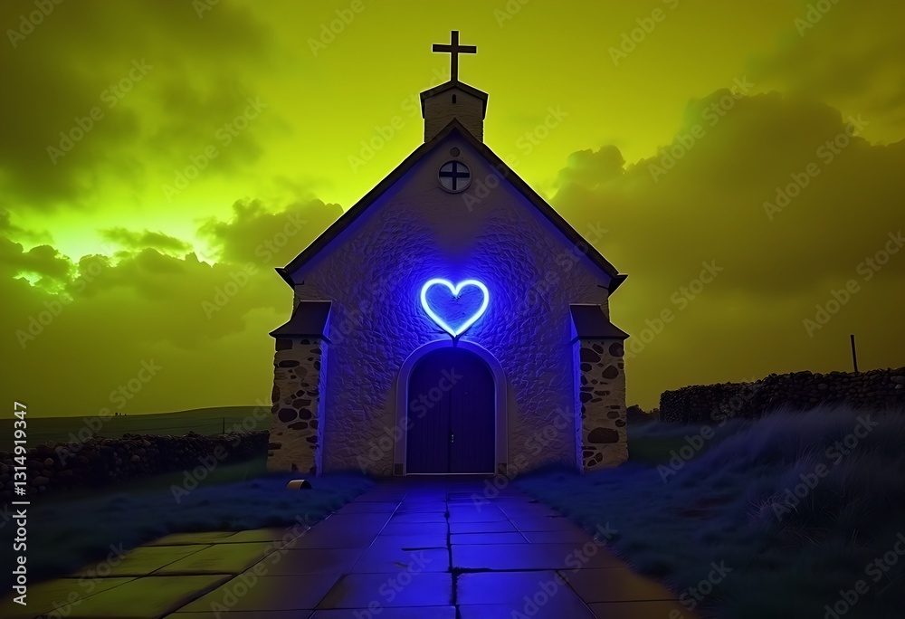 Fototapeta premium Charitable Church with soda bread during neon lights