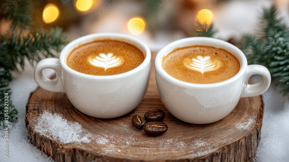 Festive espresso cups with latte art Festive espresso cups with latte art