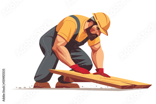 Carpenter sanding a wooden plank with precision close isolated