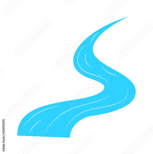 Meandrous river beds in perspective, wobbling river, bending stream or creek, various rivers vector illustration isolated on white