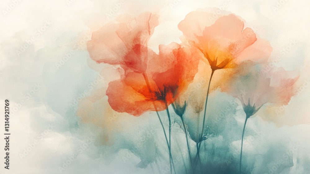 Obraz premium Impressionistic watercolor flowers blending seamlessly into a misty backdrop. 