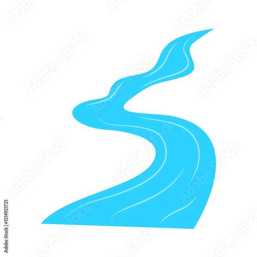 Meandrous river beds in perspective, wobbling river, bending stream or creek, various rivers vector illustration isolated on white