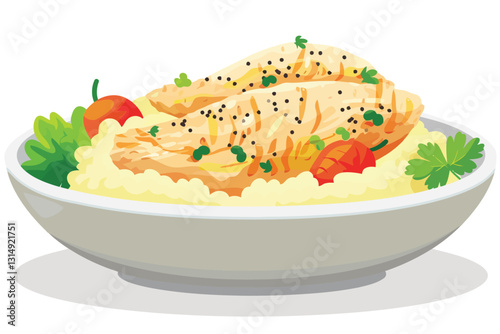 chicken breast with mashed potatoes isolated