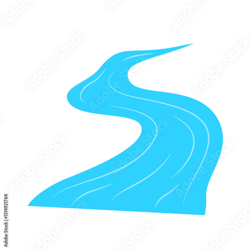 Meandrous river beds in perspective, wobbling river, bending stream or creek, various rivers vector illustration isolated on white