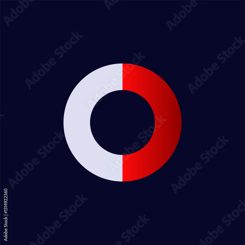 A simple circle divided into two equal halves with a striking red and white color contrast.