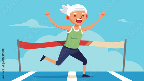 As the final lap of the race approached the crowd watched in awe as an 80yearold runner crossed the finish line a symbol of perseverance and determination for all the athletes. Vector illustration