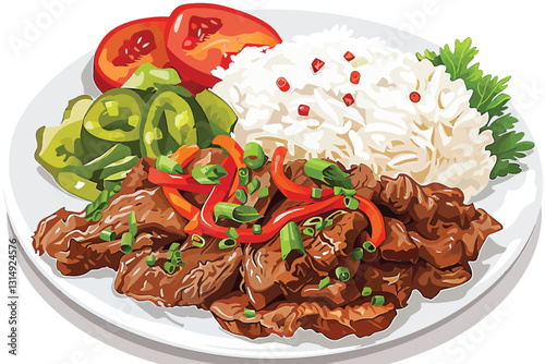 sliced Turkish doner served with rice pickled vegetab isolated photo