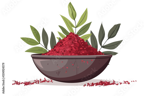 sumac tree spice in stone bowl isolated