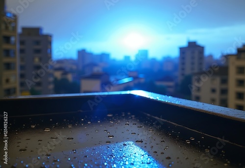 Sunny Rooftop with water droplets during contrasty light