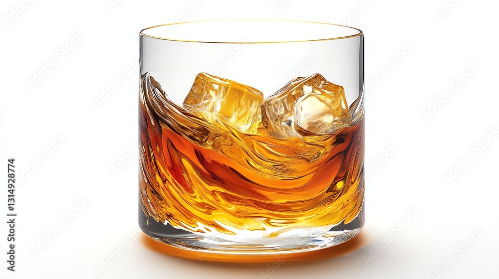 A glass of whiskey with ice cubes. A glass of whiskey with ice cubes.