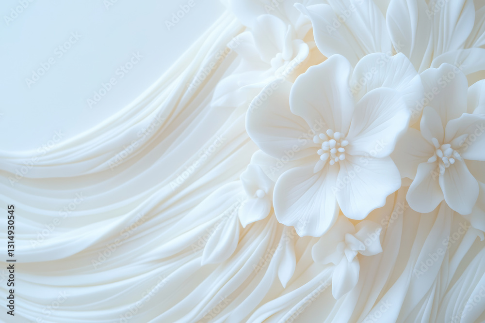 Obraz premium Elegant white floral sculpture with flowing petals and delicate details in a minimalist design