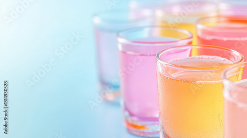 Wallpaper Mural Colorful glasses of refreshing beverages with condensation on a light blue surface Torontodigital.ca