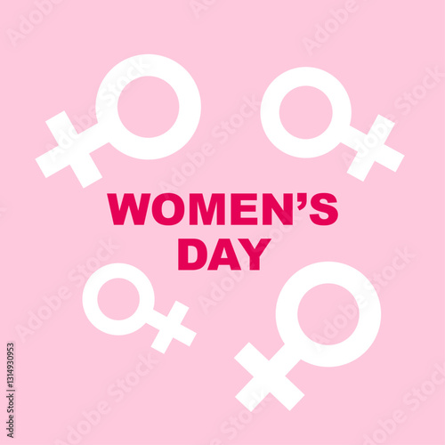 8 March Happy Women's Day, Feminism Symbol greeting card template. Text Vector illustration.