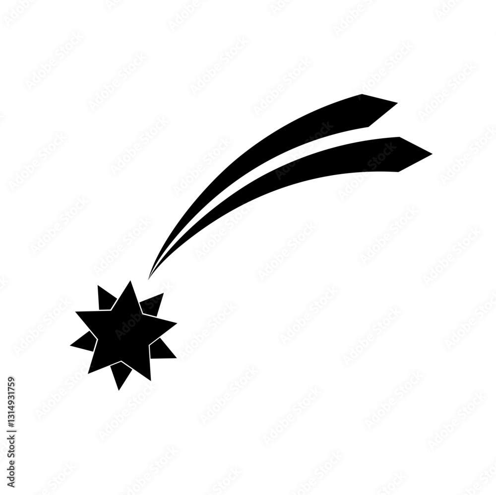 Falling star vector set with different tail. Set of shooting star. Icons of meteorites and comet. Black Shooting star isolated on white background. Graphic illustration for web design Falling star vector set with different tail. Set of shooting star. Icons of meteorites and comet. Black Shooting star isolated on white background. Graphic illustration for web design