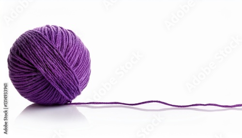a ball of purple yarn with a long thread isolated on white background