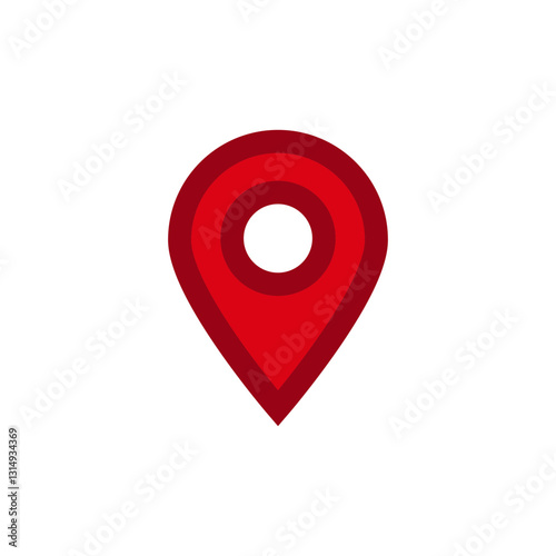 A red location pin icon features a simple geometric design, commonly used for maps and navigation apps.