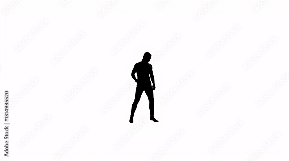 Dynamic Black Silhouette of Lone Figure on White Background - Minimalist High-Contrast Art Dynamic Black Silhouette of Lone Figure on White Background - Minimalist High-Contrast Art