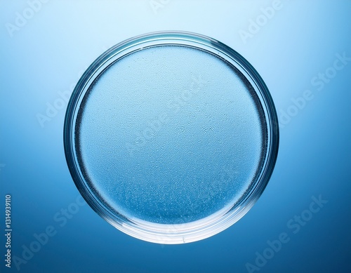 a transparent petri dish placed on a light blue gradient background