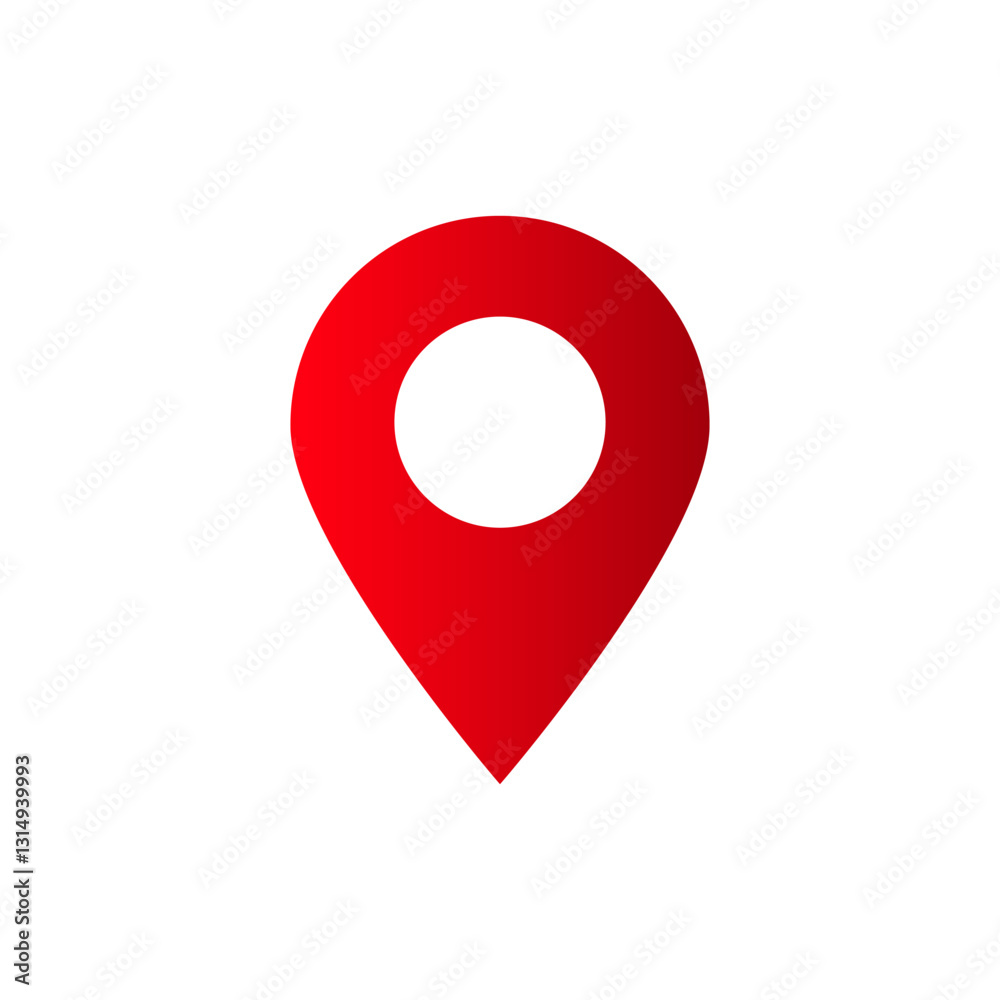 Red location marker icon in vector design, featuring a white circle at the center of the marker. Red location marker icon in vector design, featuring a white circle at the center of the marker.