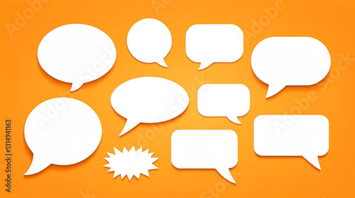 Set of comment speech bubble on orange background. Chat message speech bubble