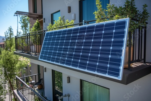 Balcony-mounted solar panel on a contemporary residential building, Las Vegas
