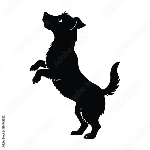 Small Dog Standing on Hind Legs Begging Silhouette for Stock Illustration